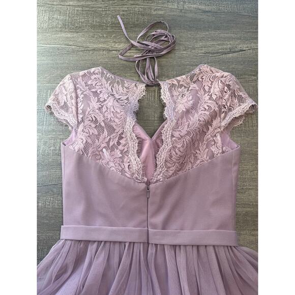 Lavender Bridesmaid/Prom Lace Sleeve V Neck Dress - FOR HER AND FOR HIM - Picture 4 of 11